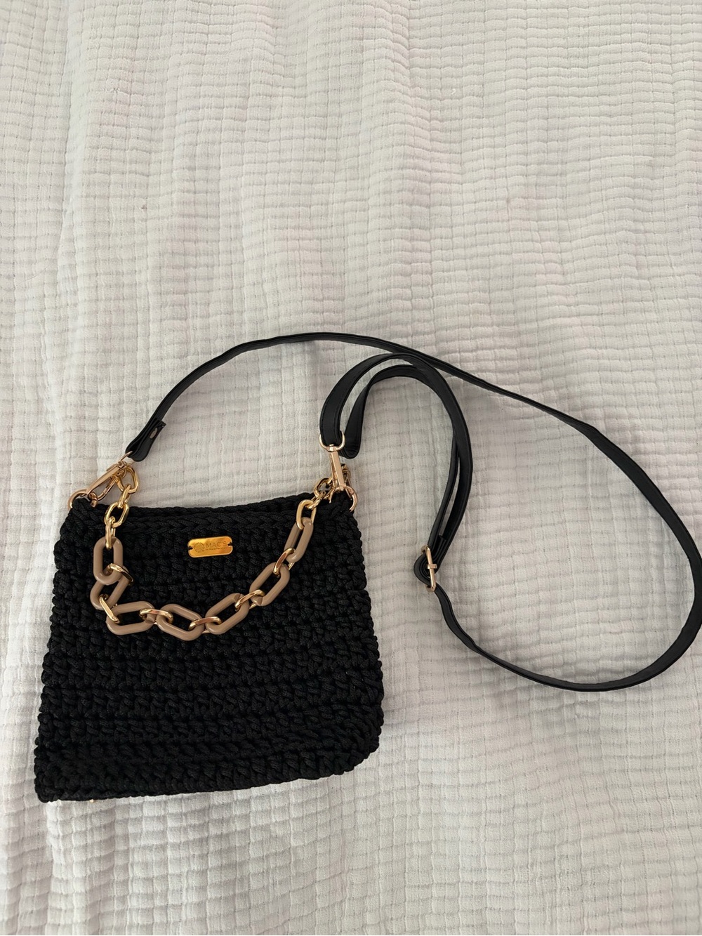 🖤 Handmade MAC’S Crochet Crossbody / Shoulder Bag – Black with Gold Hardware